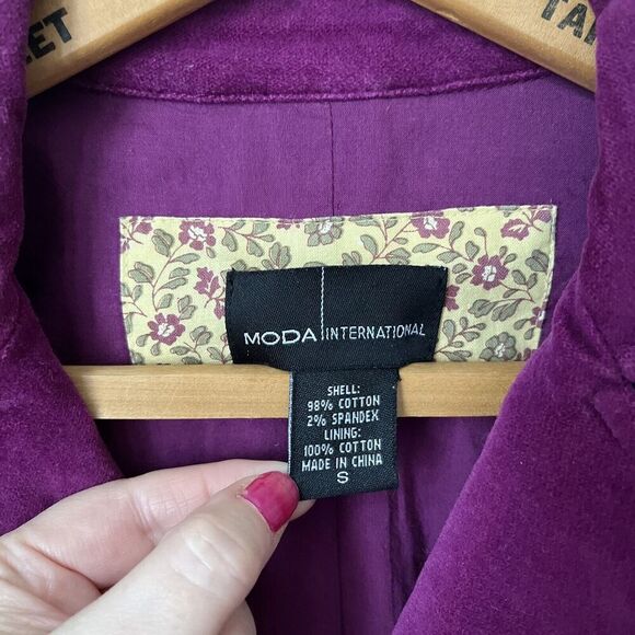 y2k Moda Intl dark pink corduroy womens jacket 3 button crop S - Picture 3 of 6